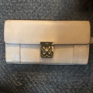 Chloe Beige/cream Leather Clutch with Gold Accent